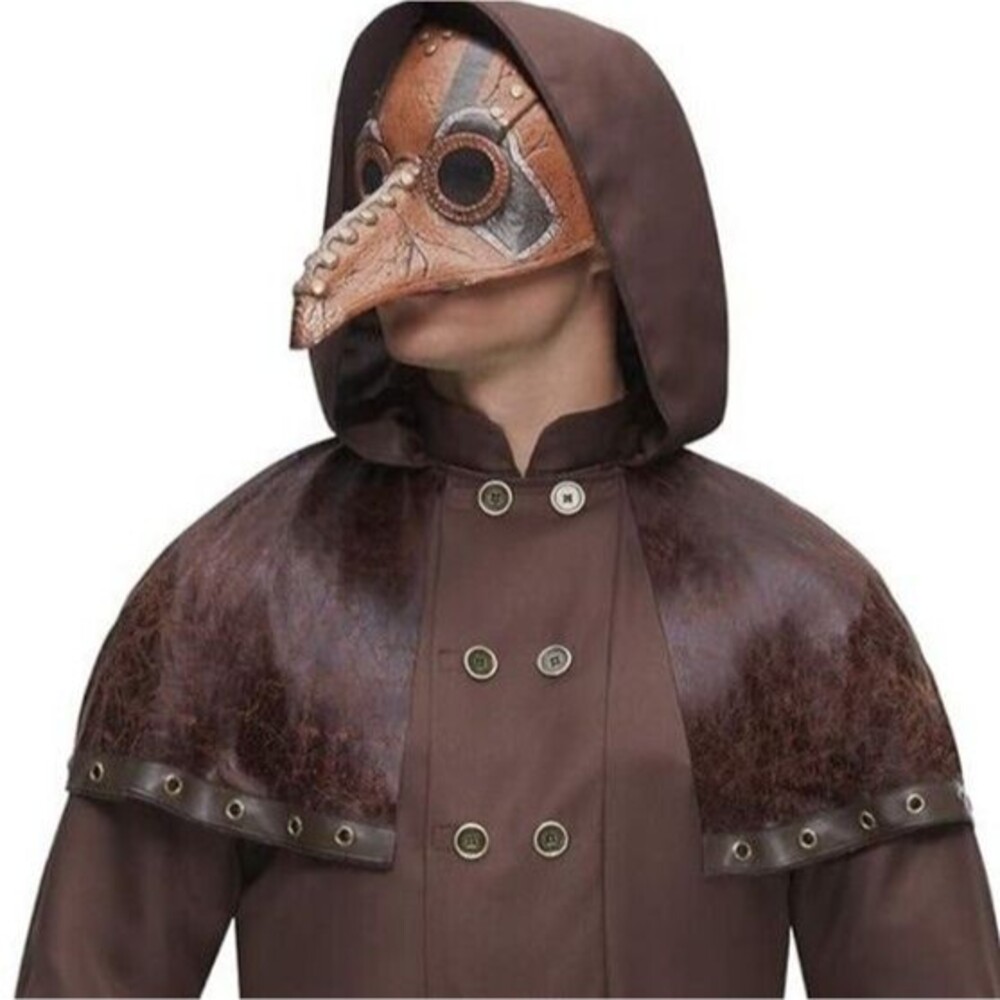 Spirit Medieval Plague Doctor Halloween Costume Size S/M Brown Coat Mask & More